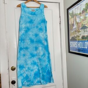 VTG 90s Basic Editions Tie Dye Embroidered Flowers Twill Maxi Dress-Size M-Boho